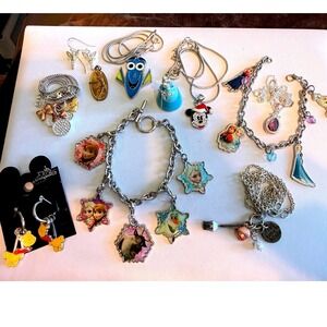 Disney Jewelry Lot 11pc Frozen Mickey Dory Tinker Bell Pooh Necklaces Bracelets